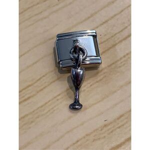 .925 Wine Glass Charm dangling from Italian Locket #vintage #wine #celebrate